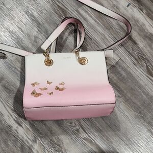 Aldo Pink and White Shoulder Bag with Gold Accents